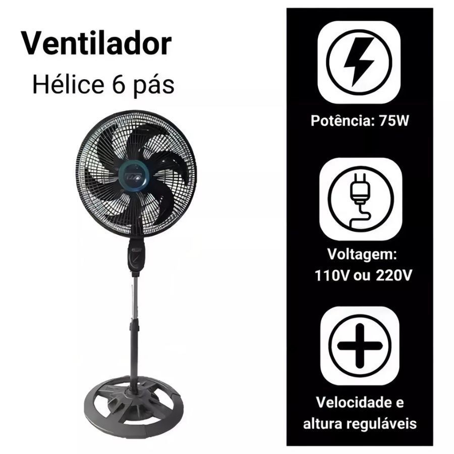 Ventilador Coluna De Chão Turbo Vento Forte 110v/220v 6 Hélices em Oferta na Shopee