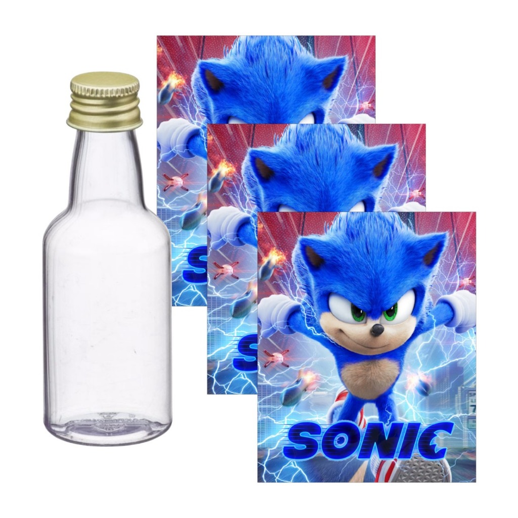 Adesivos para Garrafinha 50ml Sonic - Pronto para ser aplicado, Decoração de Festa e Aniversário