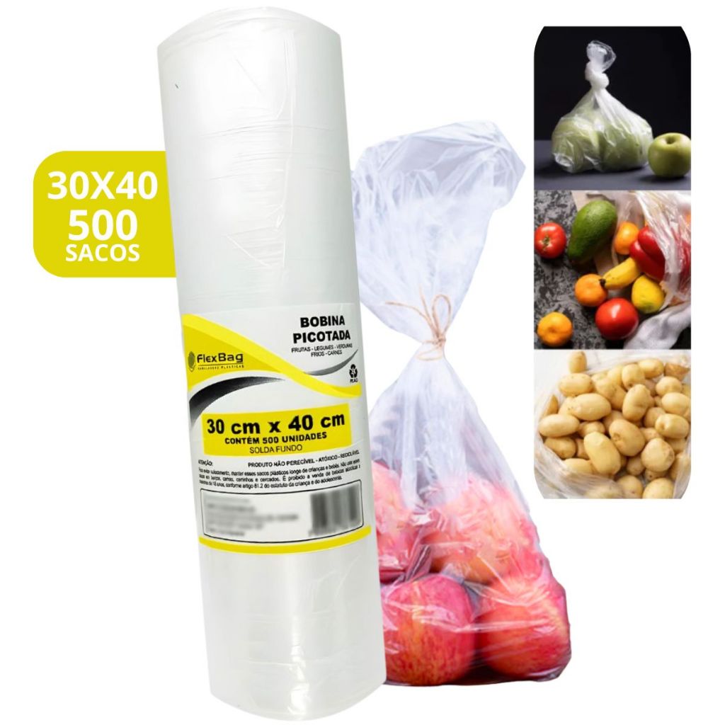 Saquinho Plástico 30x40 Bobina Saco Picotada Mercados Supermercados Unidade