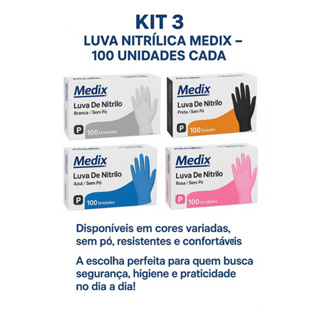 Kit 03 Luvas Nitrílicas Descartável  Sem pó Resistente 300 unidades em Oferta na Shopee