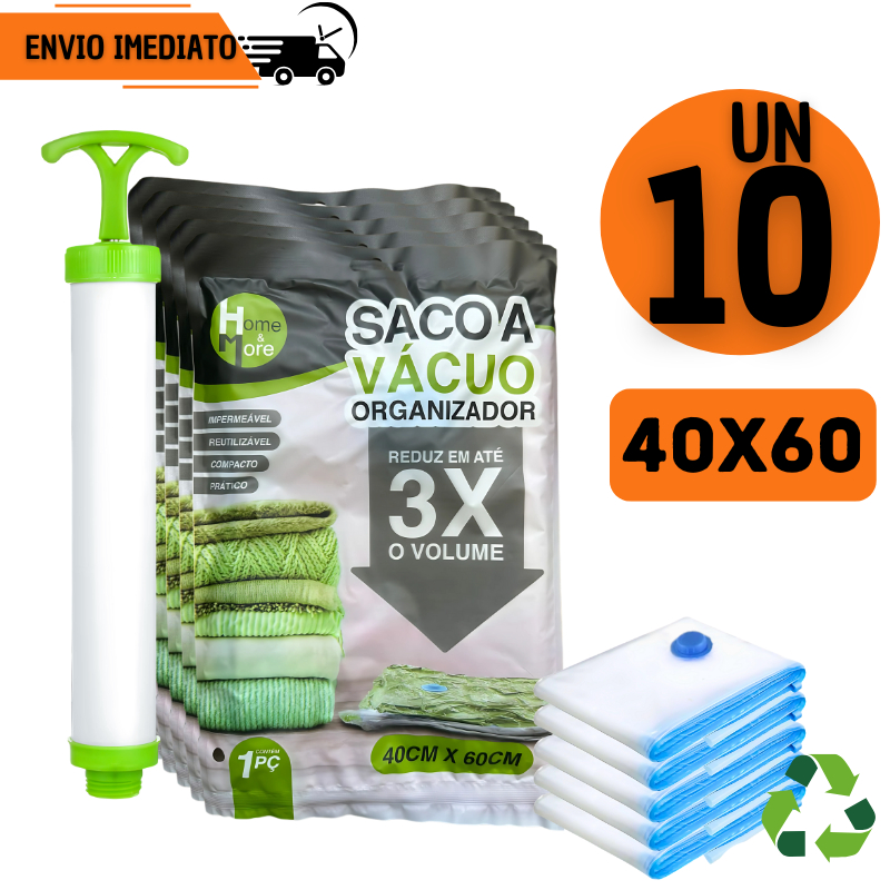 Kit 10 Saco a Vácuo 40x60 Organizador Proteção contra Poeira, Mofo e Umidade