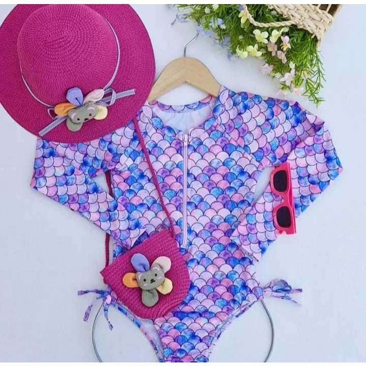 Maiô Juvenil Feminino Manga Longa UV50+ – Praia Piscina Natação