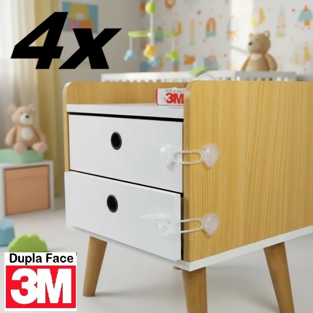 4 Travas Gaveta Armário Segurança Bebê Transparente -