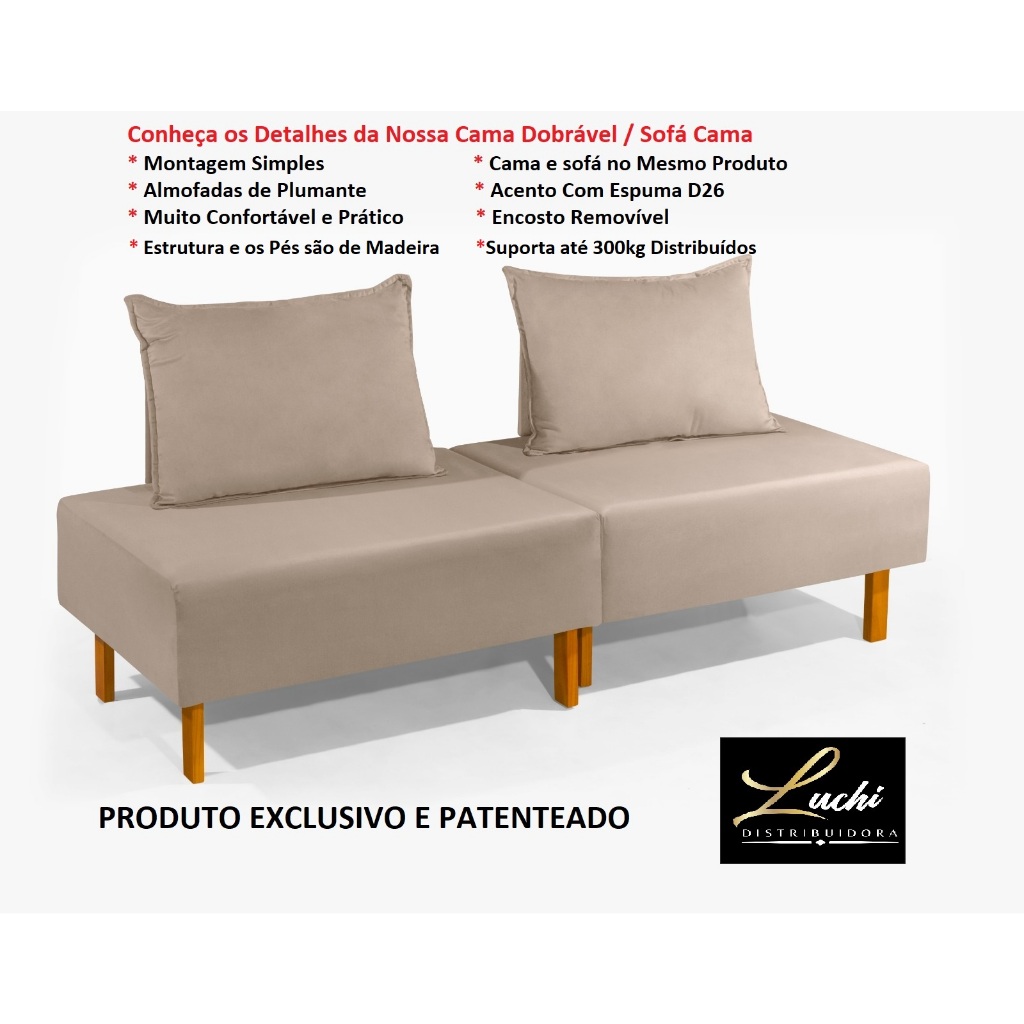 Cama Dobrável Portátil Para Camping Viagens Acomodar Visitas Com Encosto Bege - Pronta Entrega