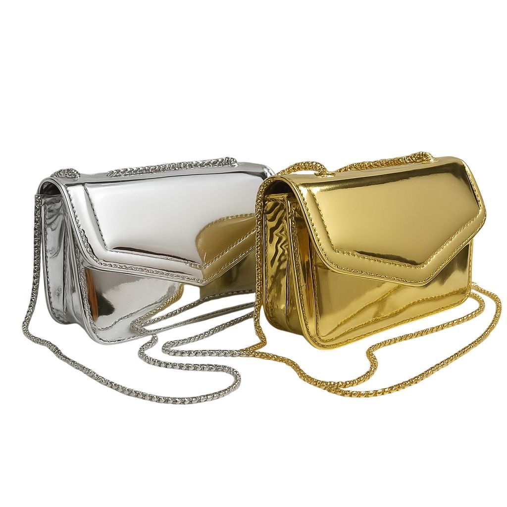 KIT 2 BOLSA Bolsa Lancamento Mini Bag De Festa Metalizada Espelhada Porta Celular Porta Moeda Com Corrente