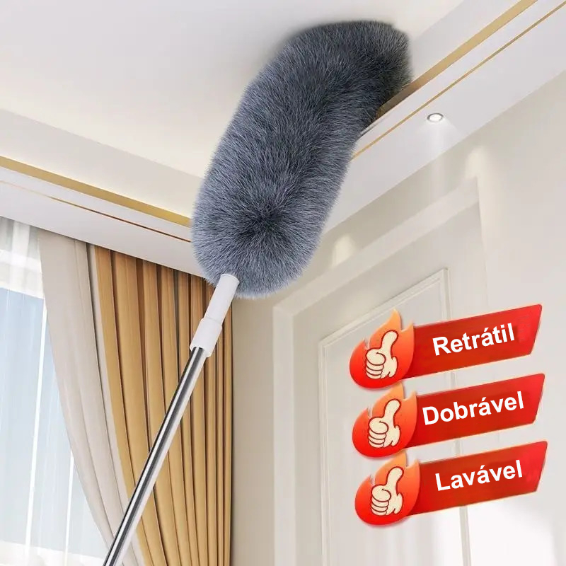 Espanador Retrátil 2,80M Tira Poeira de Lugares Altos e Baixos Microfibra Eletrostática