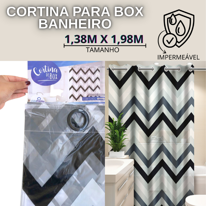 Cortina de Banheiro Para Box Impermeável Anti Mofo 100% PVC Fácil Instalação Reforçado C\Ilhós Tamanho 1,38m x 1,98m