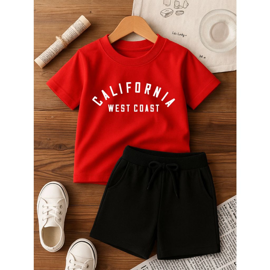 Conjunto Infantil Camiseta Estampado e Short Moda Verão Juvenil Masculino Califórnia