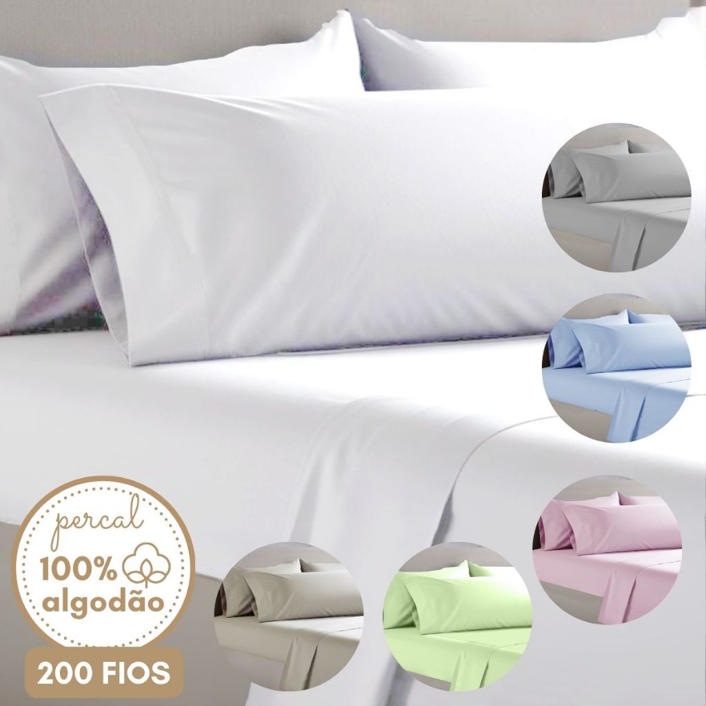 Jogo de Cama Completo 100% Algodão 200 Fios Lençol Fronha Corpo Cama Solteiro Casal Queen King