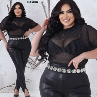 Calça PLUS SIZE cirre/couro fake/couro sintético