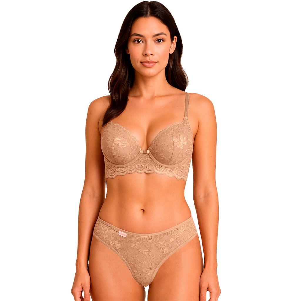 Conjunto Feminino Moda Íntima Detalhes em Renda Alça Regulável Confortável Modelagem Perfeita