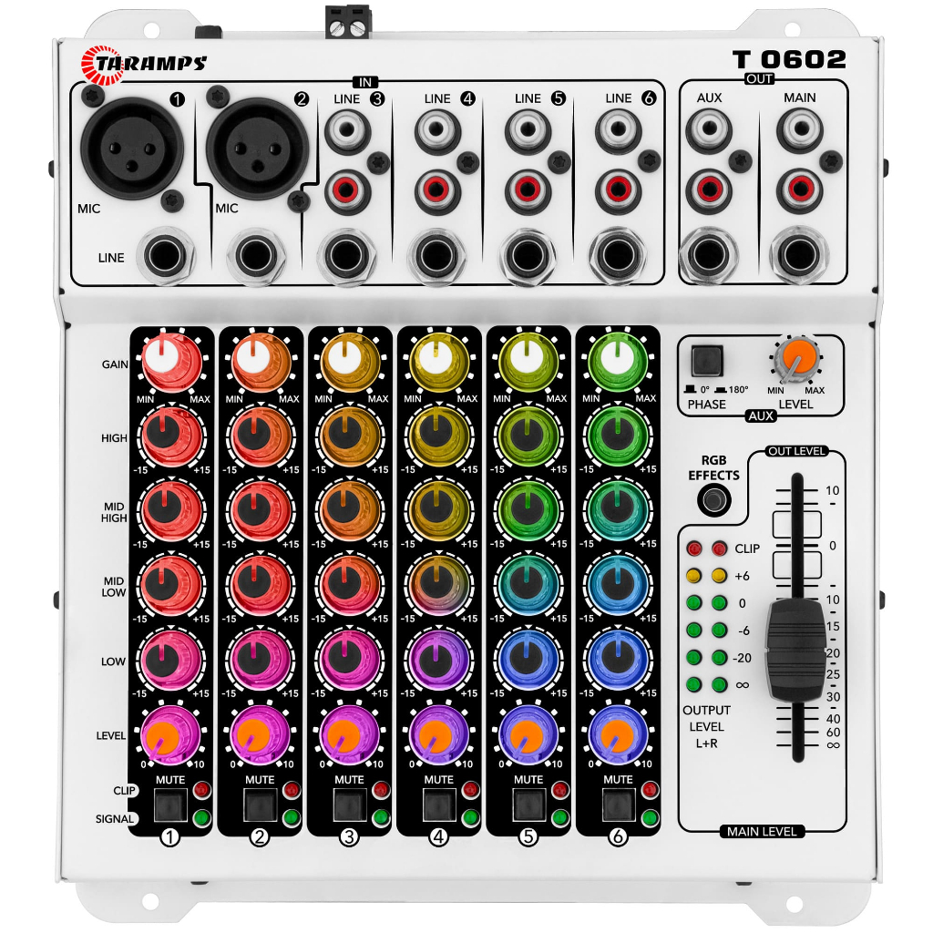 Mesa De Som Taramps T 0602 Multicolor 6 Canais RCA E P10 Led RGB T0602