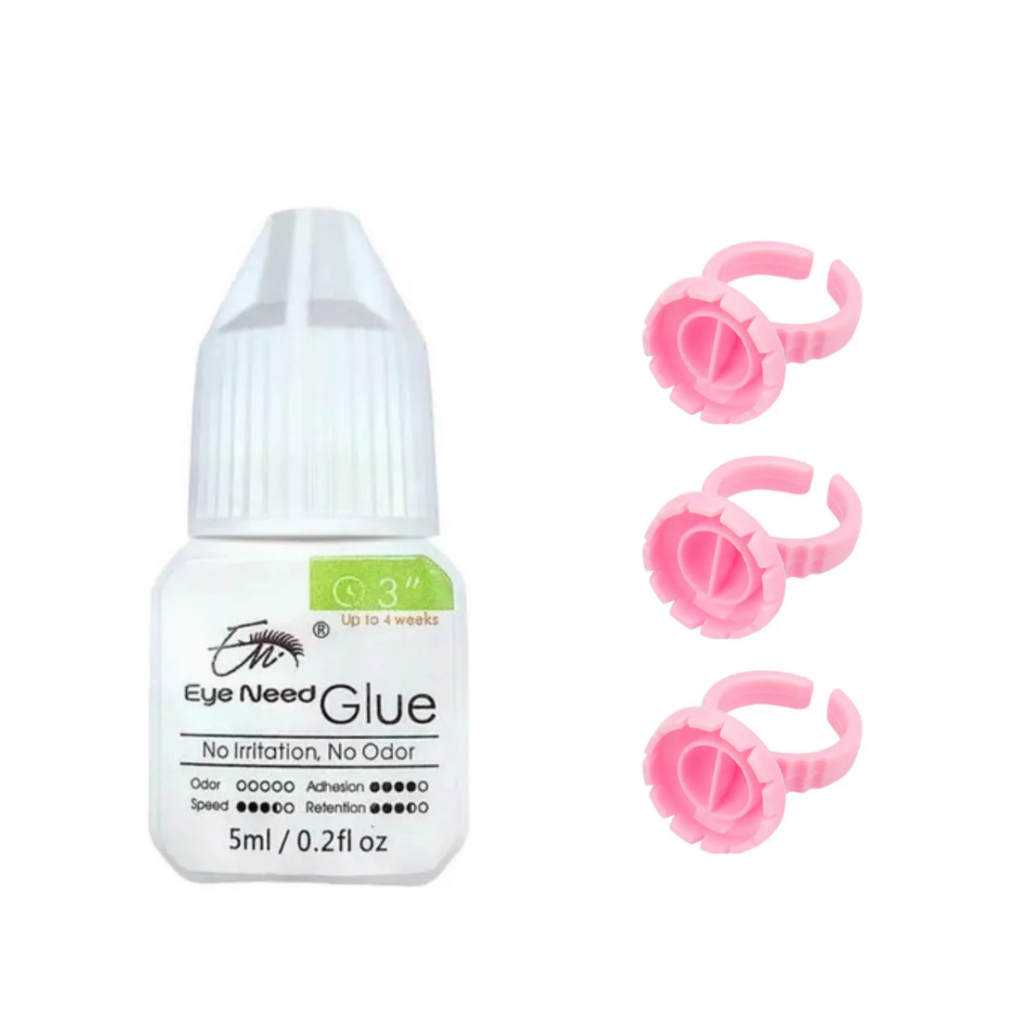 Cola Eyeneed 5ml Glue Cola baixa ardência, para extensão de cilios + 3 anéis de batoque PROMOÇÃO