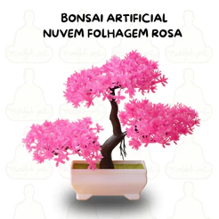 Planta Bonsai Nuvem Artificial – Folhas Rosa Vibrante em Vaso Branco Retangular