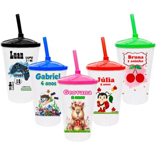 30 Copos Twister Shake Personalizado Com Tampa e Canudo Lembrancinha Infantil em Oferta na Shopee