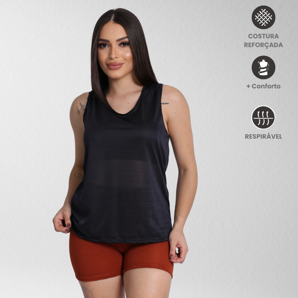 Regata Feminina Dry Fit Furadinha Academia Roupa Fitness Treino e Corrida Respirável
