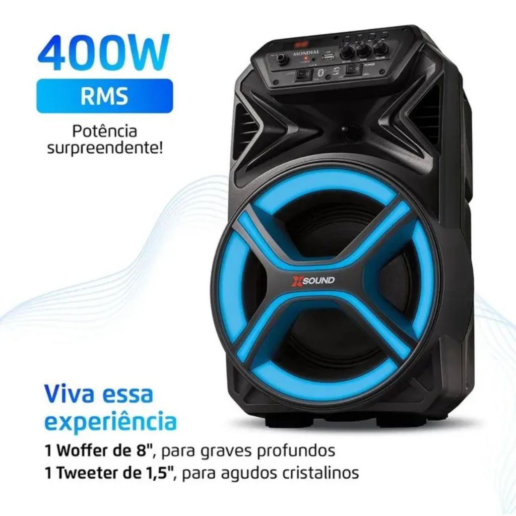 Caixa Amplificada Cm-400-l 400w Rms Preta Mondial Bivolt Preto