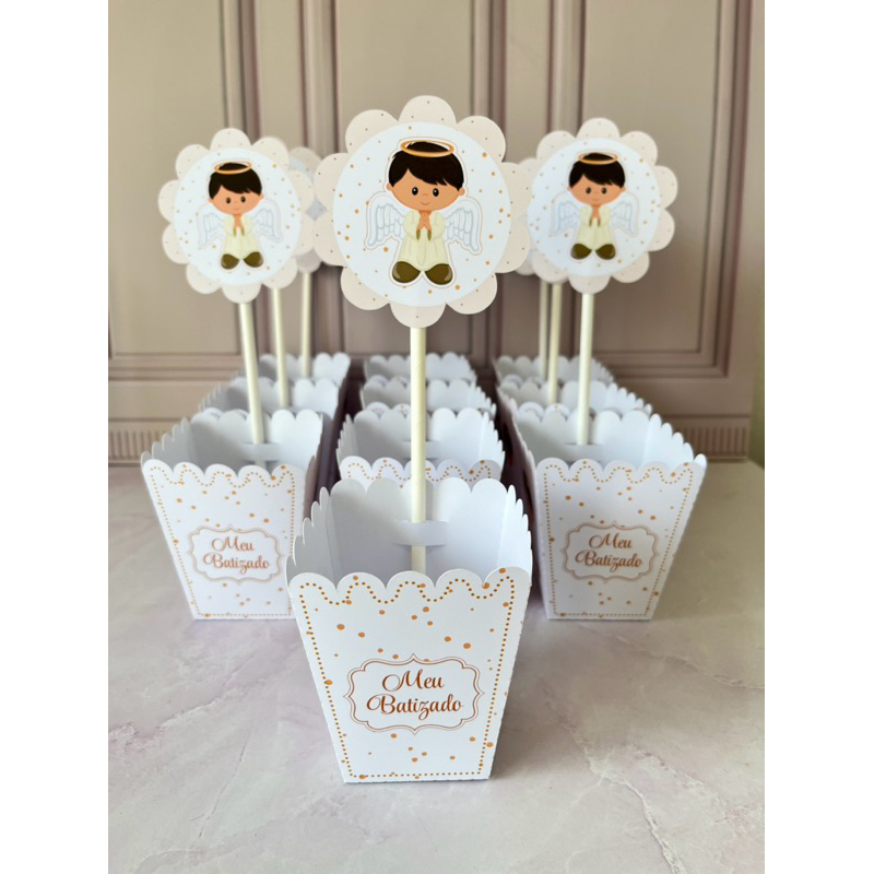 Centro de Mesa cachepô personalizado batizado anjinho / enfeite de mesa
