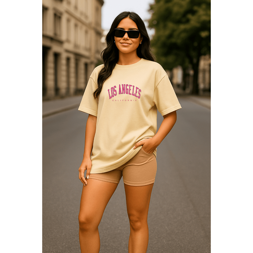Camiseta Oversized Feminina Los Angeles California Rosa | Premium | Estilo Streetwear