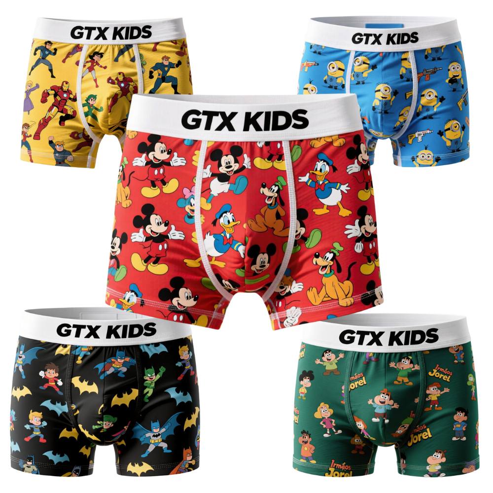 Kit 3 ou 5 Cueca Box Boxer Infantil Microfibra Estampadas