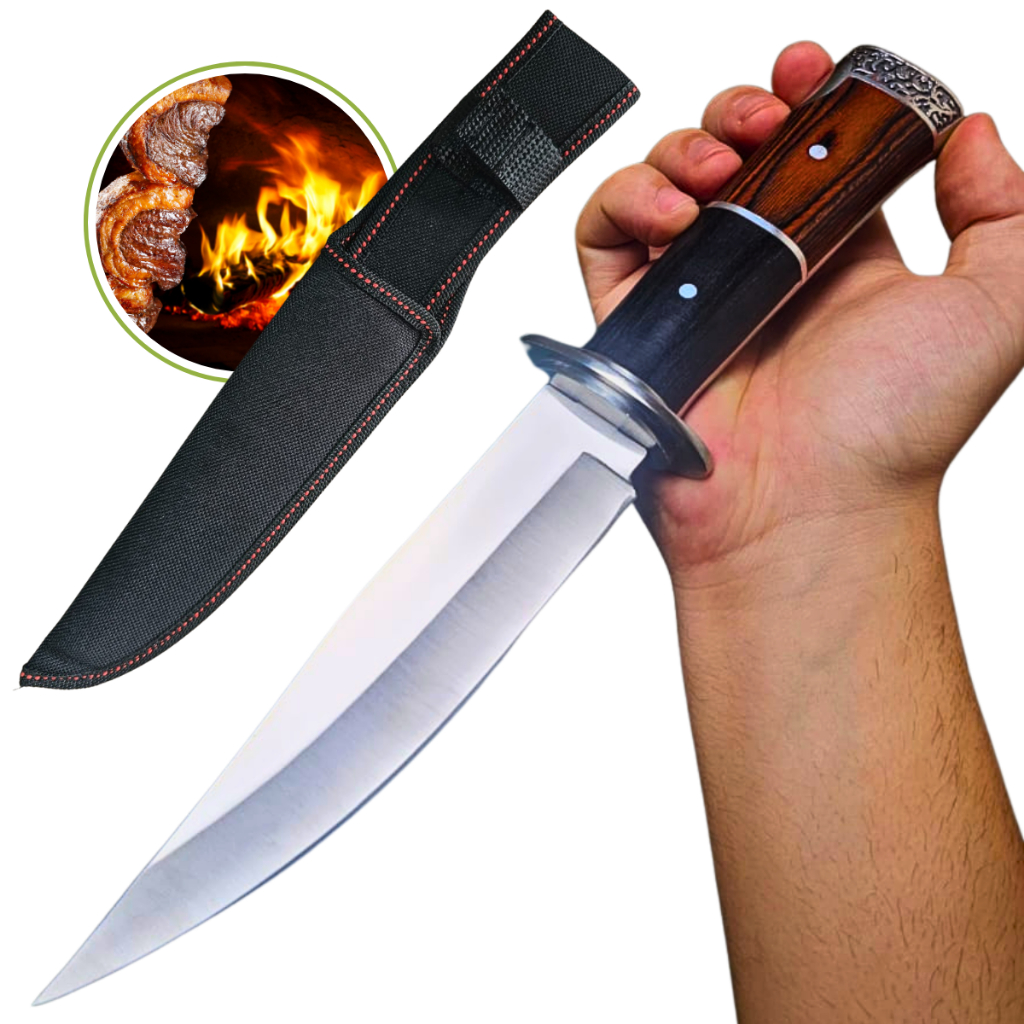 Faca Tática Premium Full Tang Inox Cabo Madeira Resistente AH312