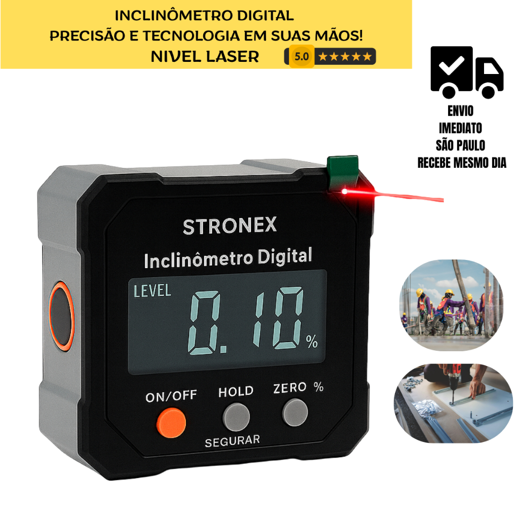 Inclinômetro Digital Laser Duplo Magnético Nível Buscador De Angulo Medidor Fixação Magnét...