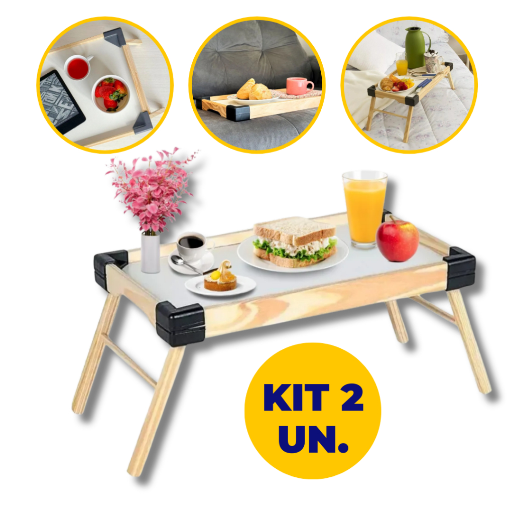 kit 2 Bandeja Mesa De Café Com Pezinhos Para Café Da Manhã na Cama e Sofá 45x26cm em Oferta na Shopee