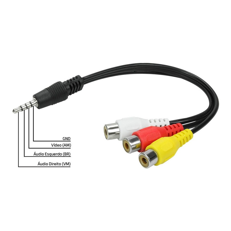 Cabo P3 X Av 3 Rca Femea Tv Led Dvd Filmadora Áudio Vídeo antigo