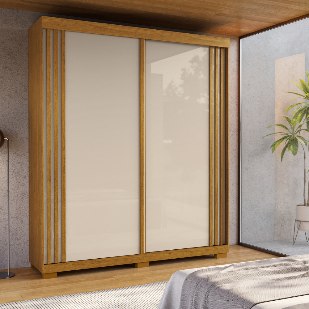 Guarda-Roupa Casal Áustria 2 Portas de Correr Ripado com 3 Gavetas 100% MDF - Linha Mobília