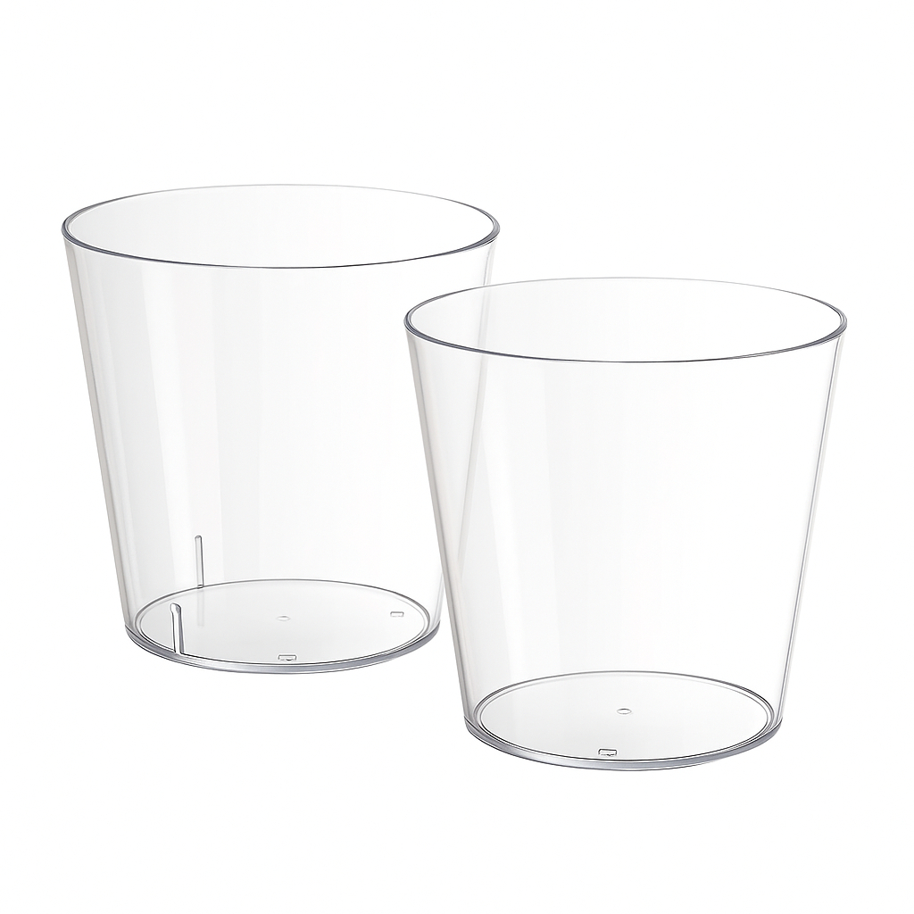 10~100 KIT MINI COPOS 25ML ACRÍLICO TRANSPARENTE – PARA FESTAS, DOCES E BRIGADEIROS (CHOCO)
