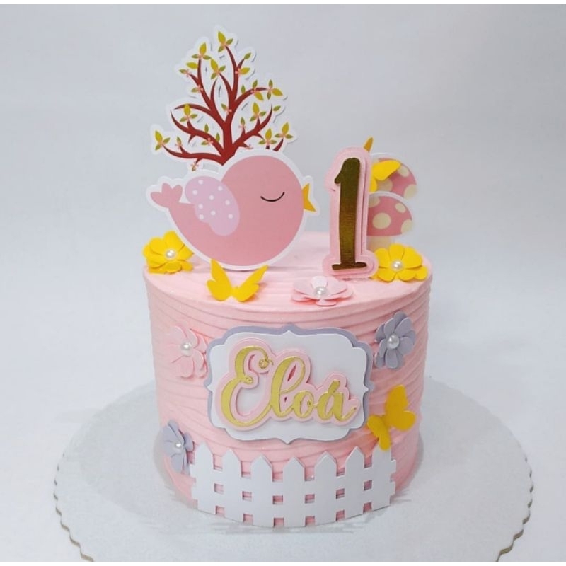 Topo de Bolo Jardim Encantado Passarinho em 3D personalizado para festa de aniversário mêsversário Decoração Topper