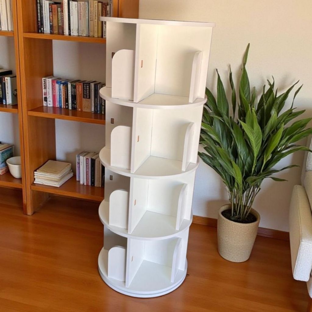 Prateleira 200 Livros Estante Giratória Organizador Rotatório MDF 1.30m