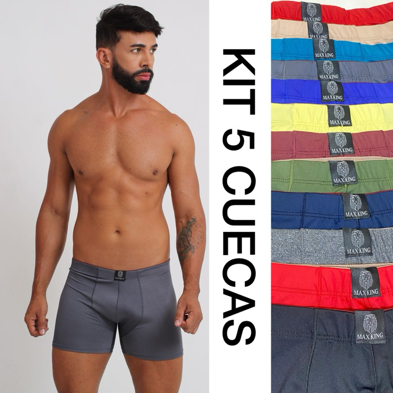 Kit 5 Cuecas Box Linha Premium Adulto Cuecas Boxer Microfibras em Oferta na Shopee