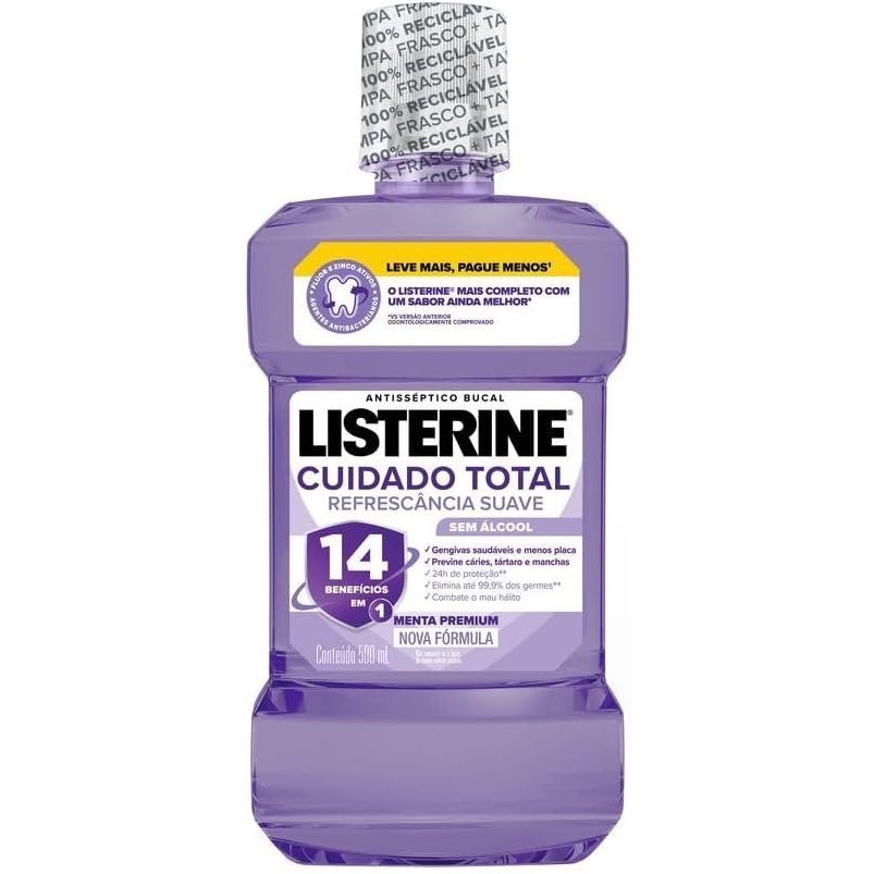 Enxaguante Bucal Listerine Cuidado Total 14 Benefícios Em 1 Menta Suave Sem Álcool 500ml em Oferta na Shopee