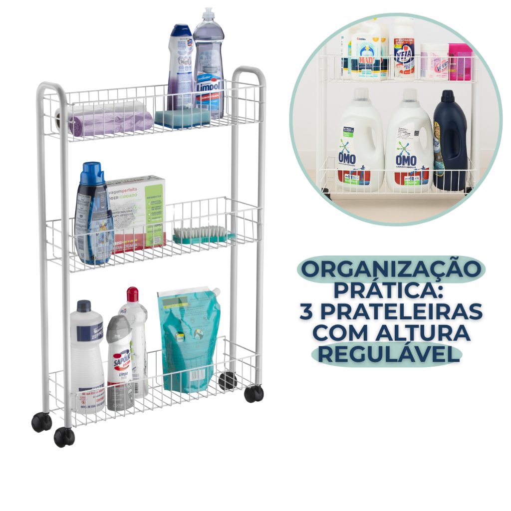 Armário Multiuso Com Rodinhas Organizador de Cozinha Lavanderia Prateleira Branco Future em Oferta na Shopee