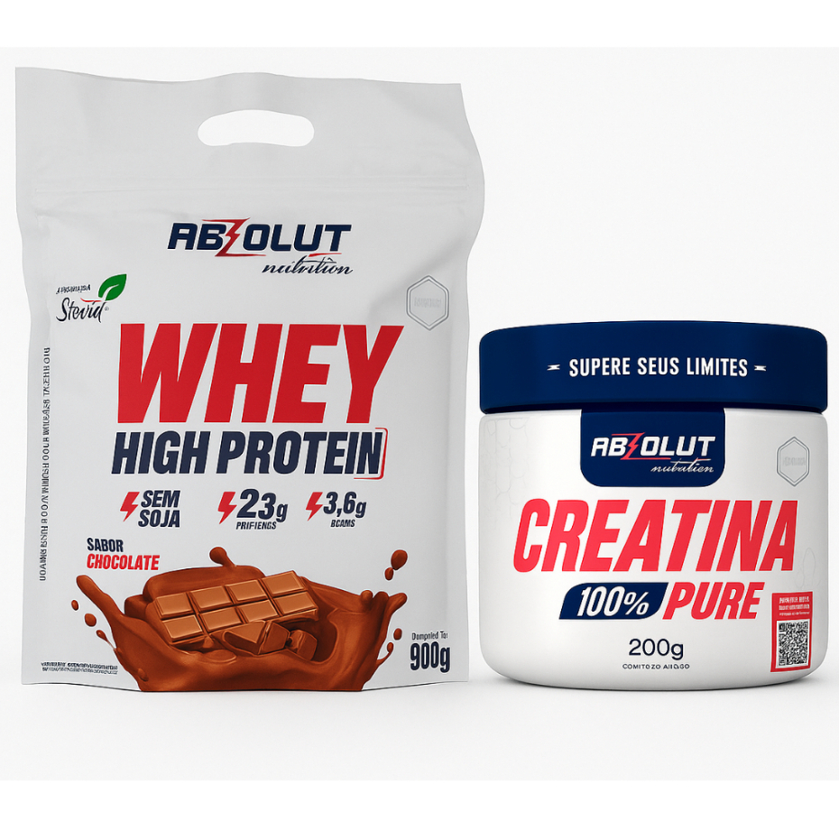 Kit Whey High 900g + Creatina 200g Absolut – Ganho de Massa e Energia