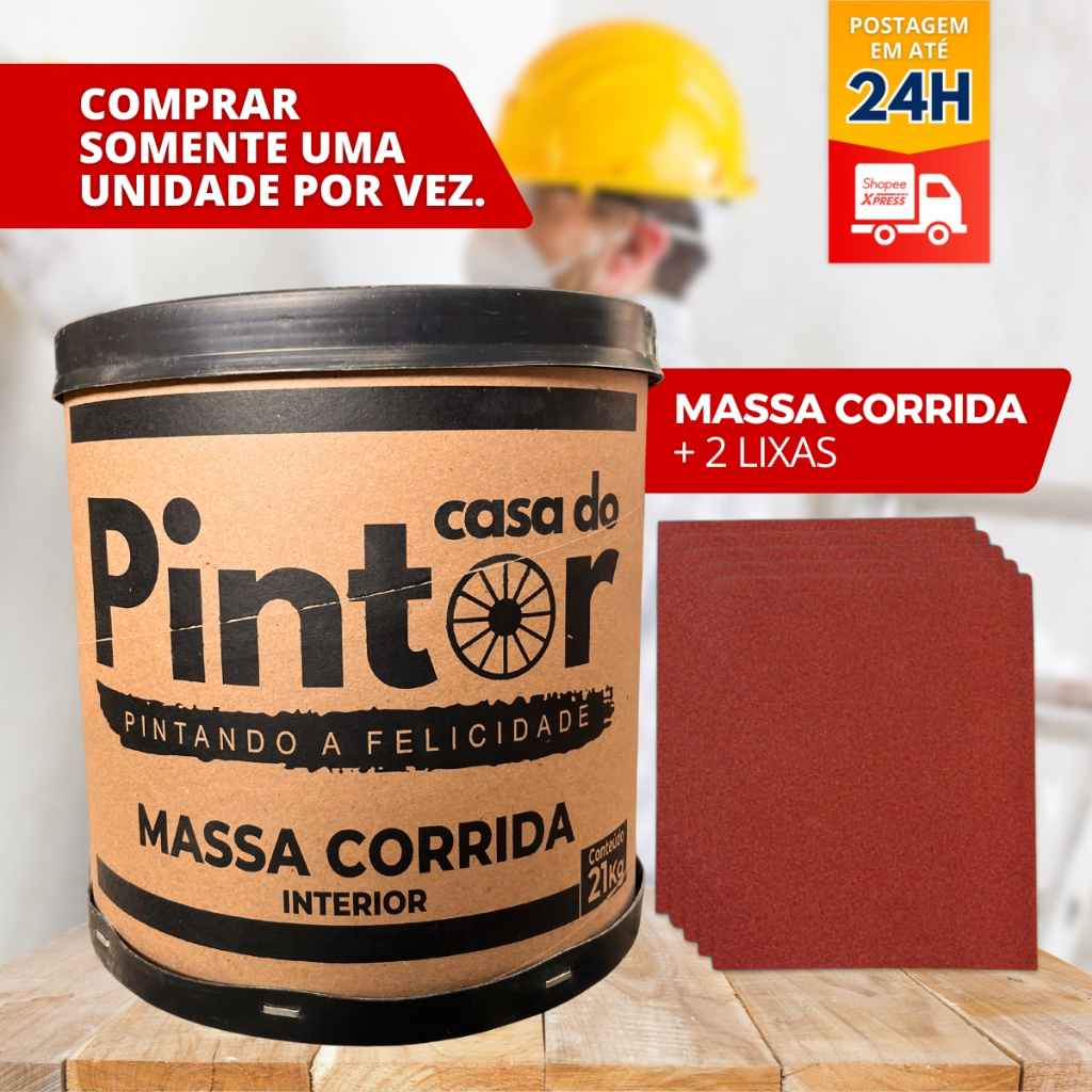 Massa Corrida PVA Revestimento Parede Império 21kg + 2 Lixas 100/120