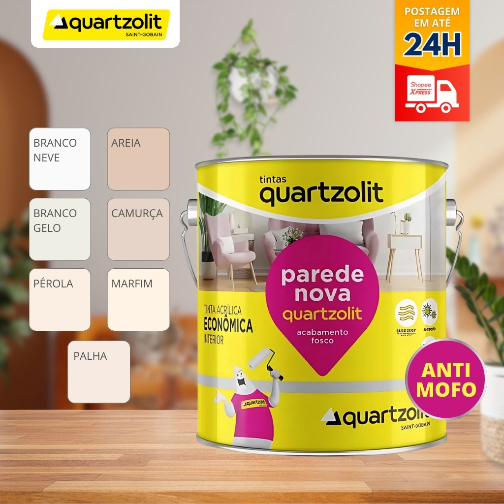 Tinta Acrílica Econômica Parede Nova 3,6L Anti Mofo - WEBER QUARTZOLIT BRANCO & CORES