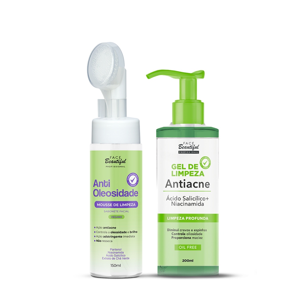 Kit Gel de Limpeza Antiacne Mousse Antioleosidade Face Beautiful em Oferta na Shopee