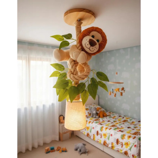 Luminária infantil quarto bebê safari COM CÚPULA TECIDO  e leão em Oferta na Shopee