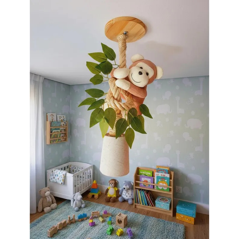 Luminária SAFARI COM CÚPULA TECIDO e macaquinho quarto infantil em Oferta na Shopee