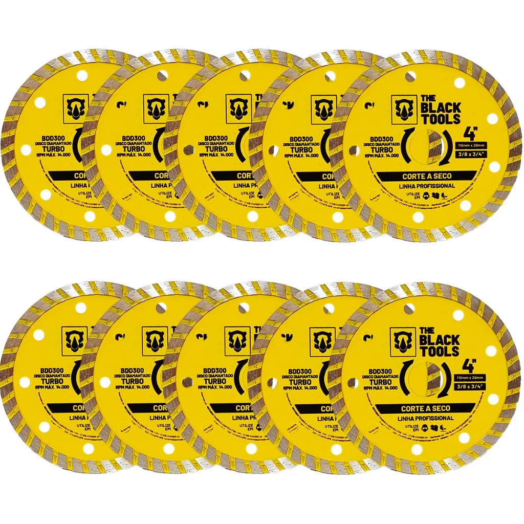 10x Disco De Corte Serra Mármore Diamantado Turbo 110mm The Black Tools em Oferta na Shopee