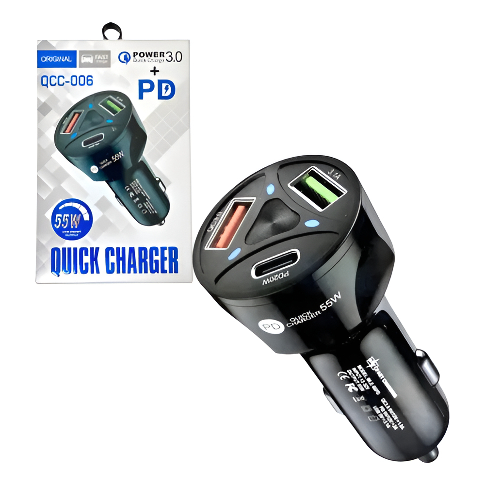 Fonte Veicular Carregador Usb Para Celular 55w Com Carregamento Turbo