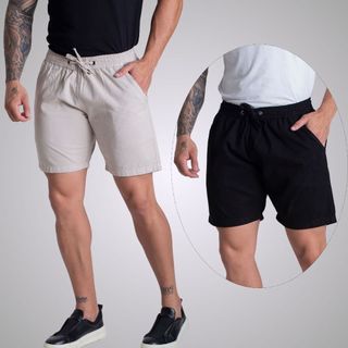 Kit 2 Shorts Sarja Brim Bermuda Mauricinho Masculino