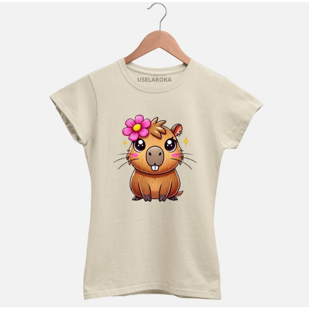 Camiseta Feminina Baby Look Capivara Fofa Estampada Lançamento