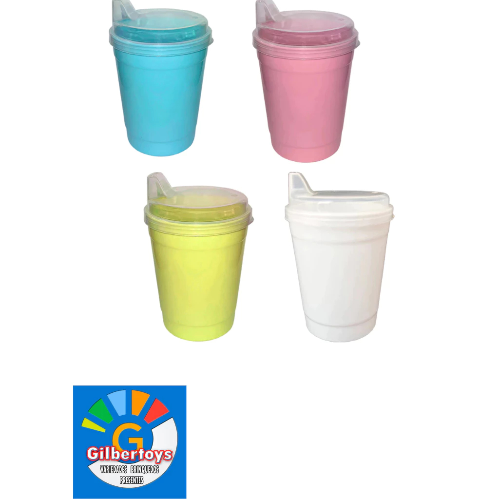 Conjunto Kit 6 Copos Plástico 220ml com tampa de Bico - Erca plast