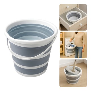 Balde Retrátil Flexível Powermaid Silicone Dobrável 10l Cinza