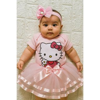 Body Temático Bebê Hello Kitty com Tule & Laço de Luxo Kit Mesversário em Oferta na Shopee