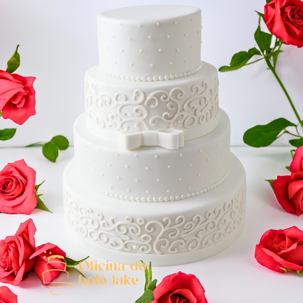 Bolo fake branco casamento ARABESCO EVA