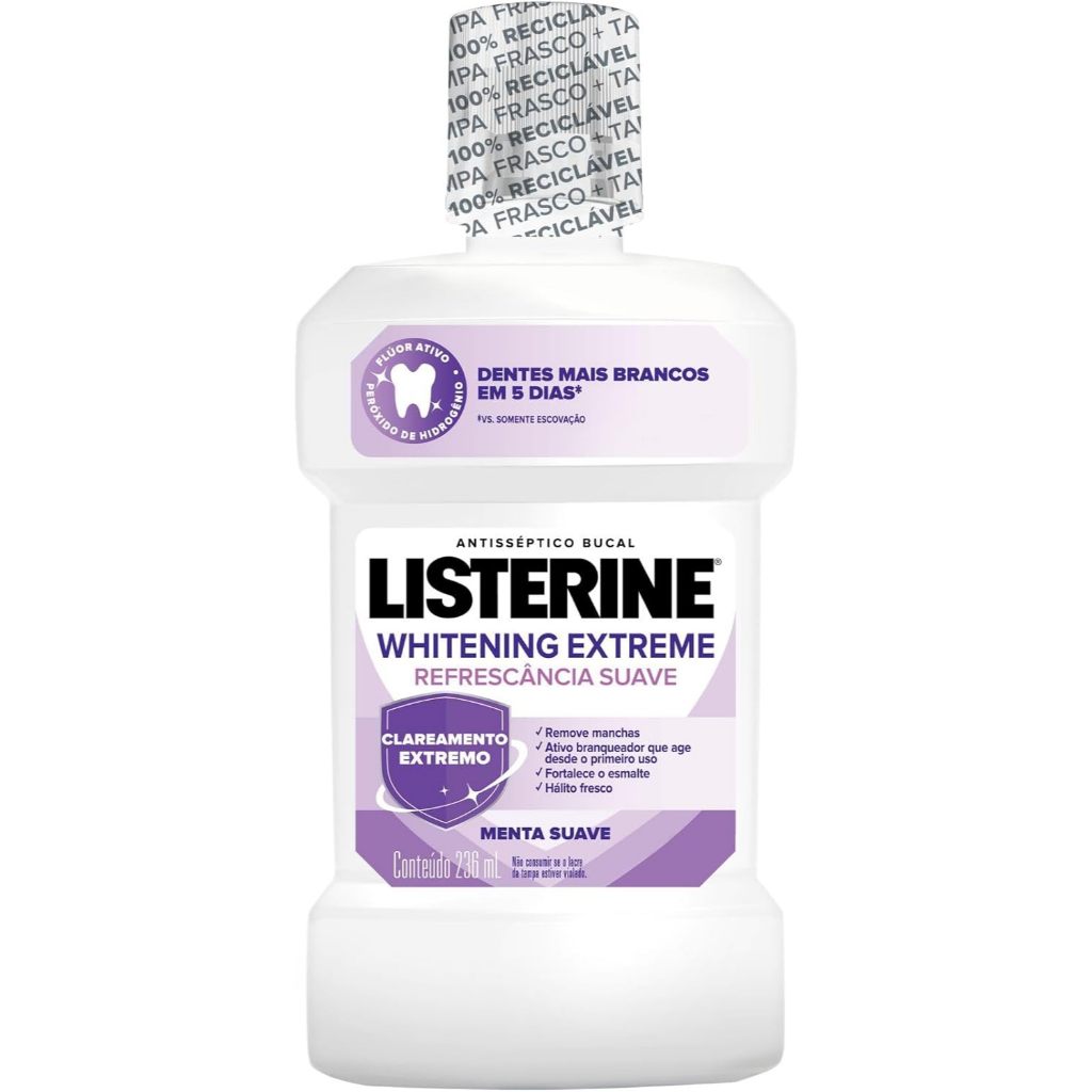 Enxaguante Bucal Listerine Whitening Extreme Clareador Dental 236ml em Oferta na Shopee
